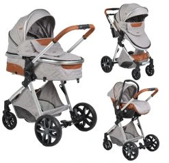 Cangaroo Alma Light Grey Silver 3-in-1 Combi Kinderwagen Incl. Autostoel
