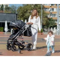 Cangaroo Gala Dark Grey/Silver 3-in-1 Combi Kinderwagen Incl. Autostoel. -KinderReisWereldNederland cangaroo gala black leather 3 in 1 combi kinderwagen incl. autostoel 1