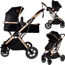 Ding Juna Black/Rose 3-in-1 Combi Kinderwagen Incl. Autostoel DI-381708