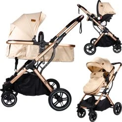Ding Juna Beige/Rose 3-in-1 Combi Kinderwagen Incl. Autostoel DI-381709