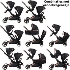 Ding Amigo Black/Rose Tweeling Kinderwagen Incl. 2 Autostoelen DI-191711 -KinderReisWereldNederland ding amigo black rose tweeling kinderwagen incl. 2 autostoelen di 191711 7