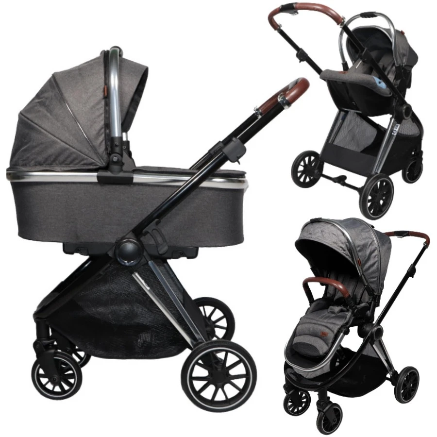 Ding Fenix Grey/Silver 3-in-1 Combi Kinderwagen Incl. Autostoel 1 Ding Fenix Grey/Silver 3-in-1 Combi Kinderwagen Incl. Autostoel