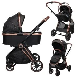Ding Fenix Black/Rose 3-in-1 Combi Kinderwagen Incl. Autostoel
