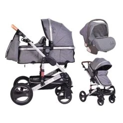 Cangaroo Gala Dark Grey/Silver 3-in-1 Combi Kinderwagen Incl. Autostoel.