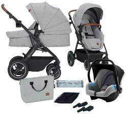 Kinderkraft B-Tour Silver Grey 3-in-1 Combi Kinderwagen Incl. Autostoel KSBTOU00LGR3000
