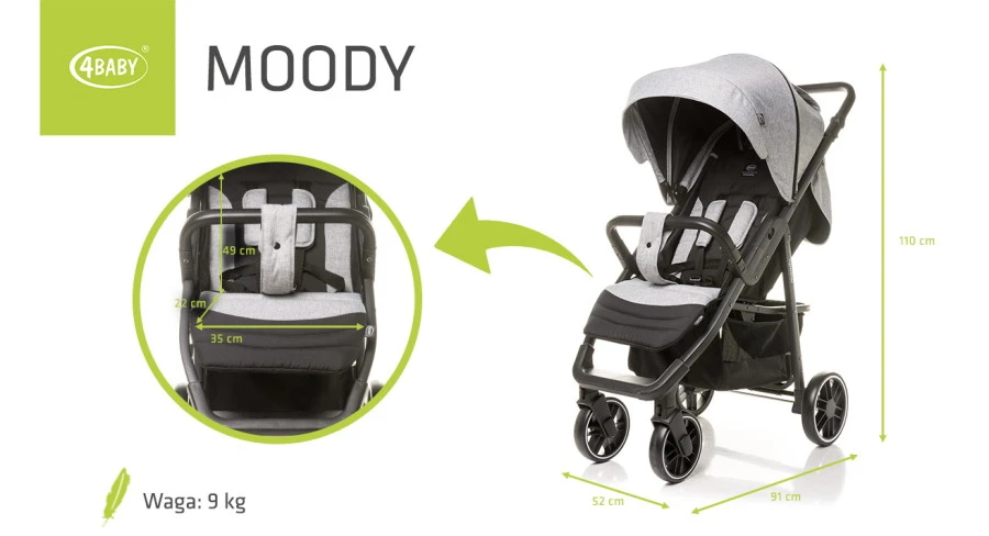4Baby Moody XXII Grey Wandelwagen Incl. Beenkap 11 4Baby Moody XXII Grey Wandelwagen Incl. Beenkap - Afbeelding 11